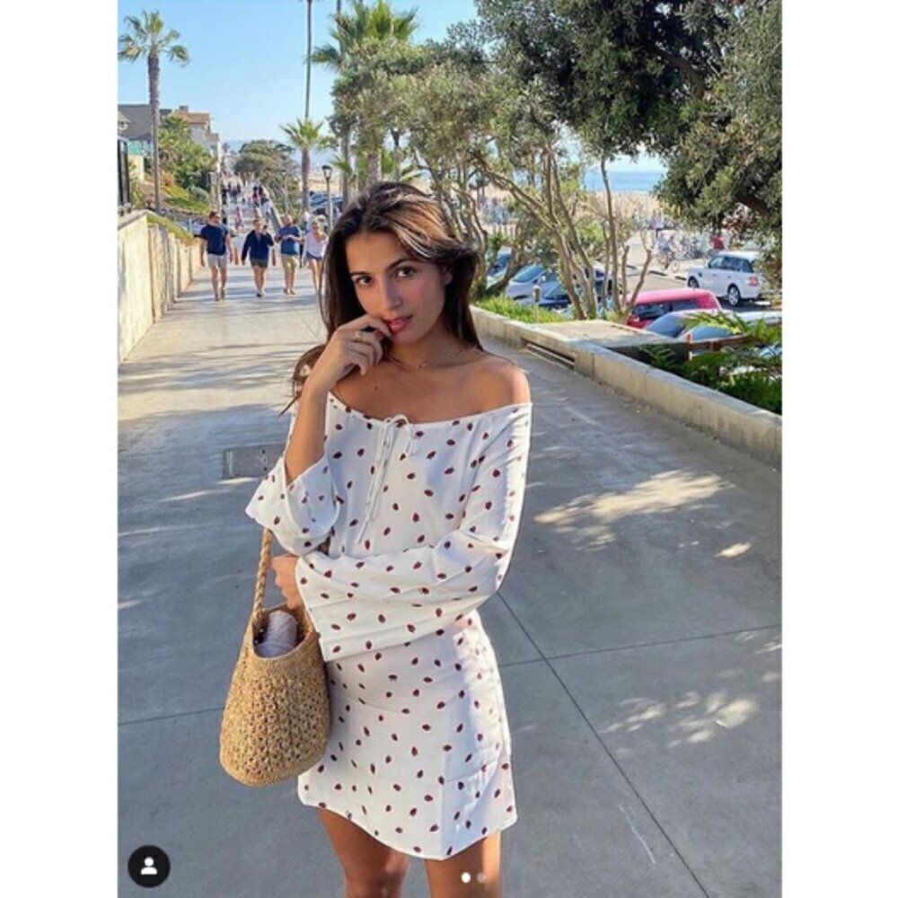 💕REALISATION PAR💕 Luna Dress ~ White Strawberry Print Small S NWT
